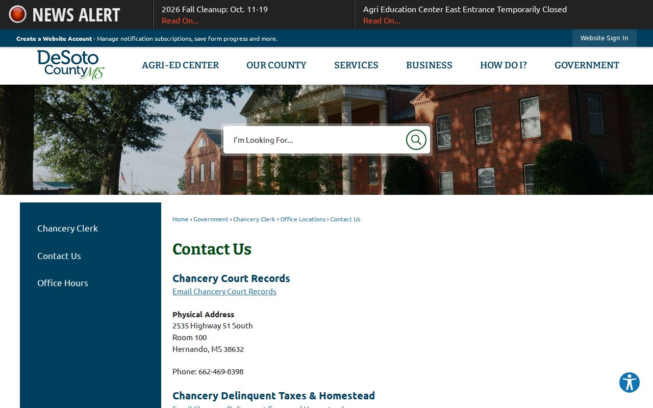 DeSoto County civil docket Chancery contact information