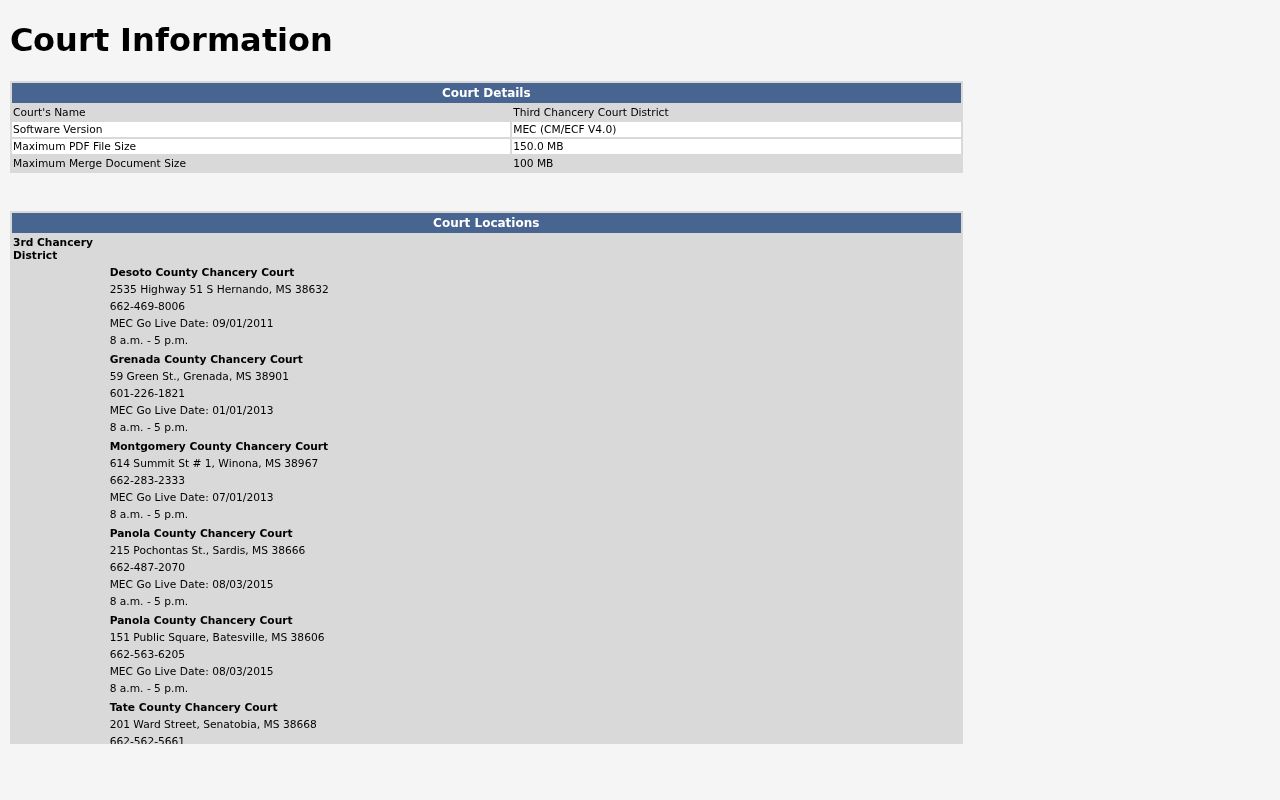 DeSoto County civil docket Chancery MEC court information