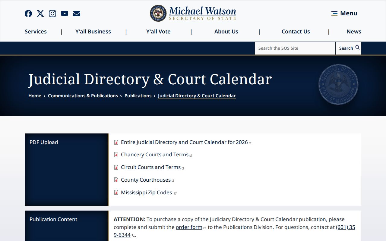 DeSoto County court calendar source from the Mississippi Judicial Directory