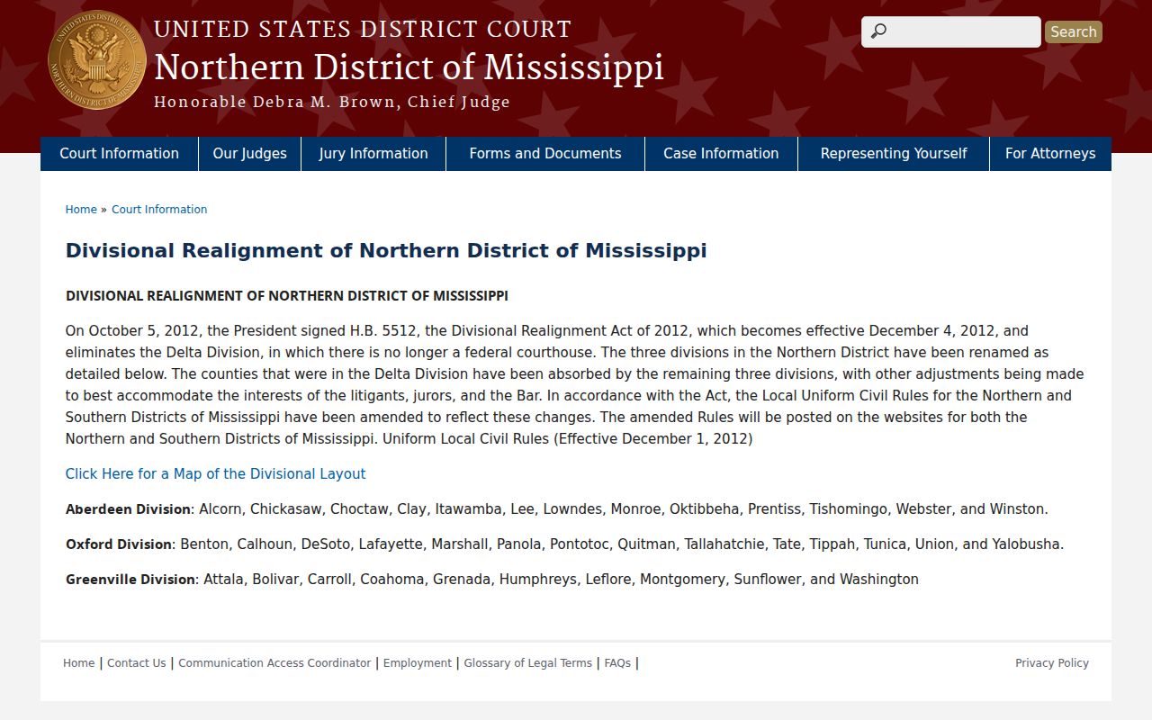 DeSoto County court calendar reference to Northern District realignment notice