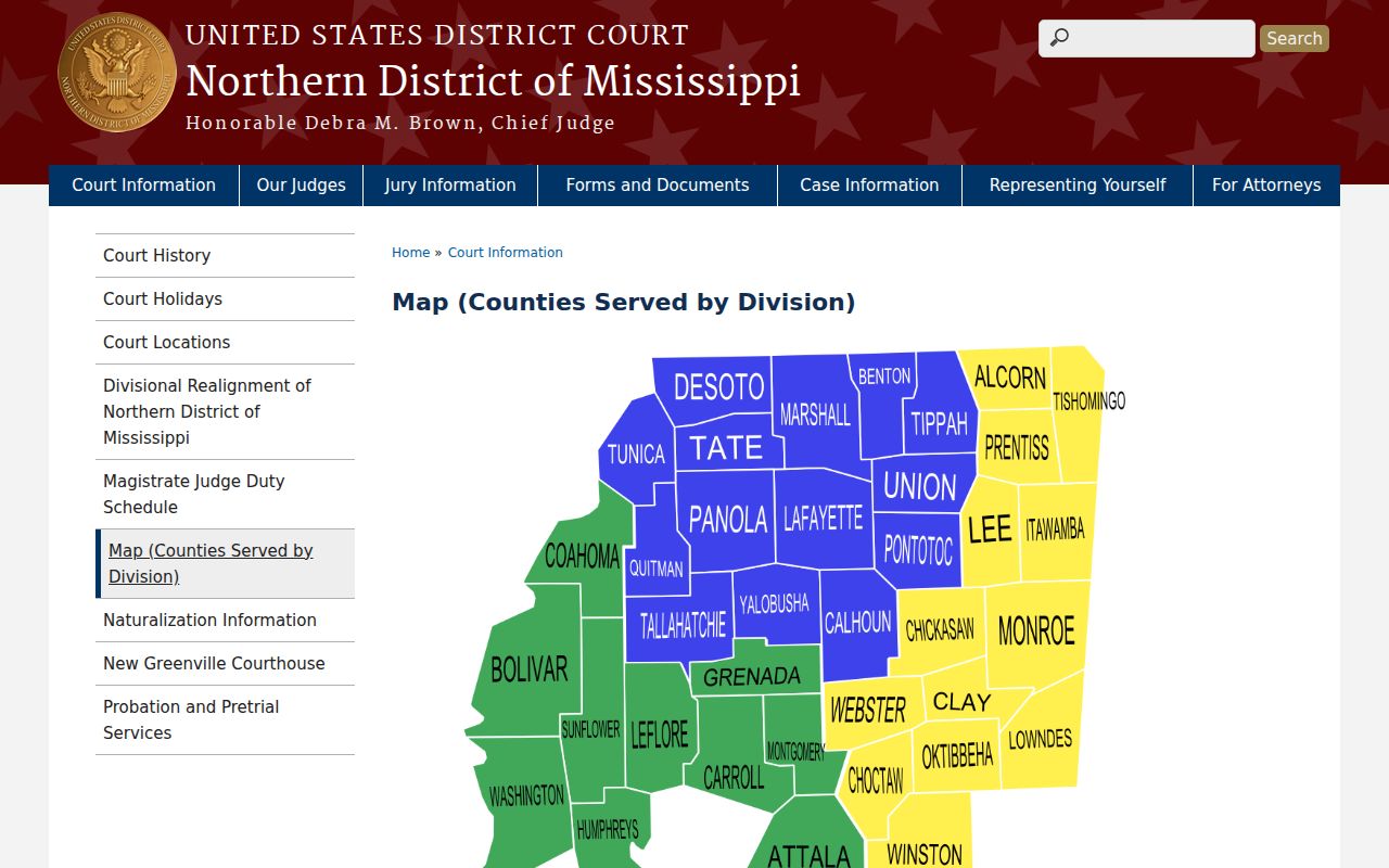 DeSoto County court calendar reference for the Northern District of Mississippi