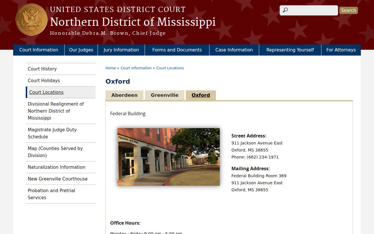 DeSoto County court calendar reference to the Oxford federal courthouse