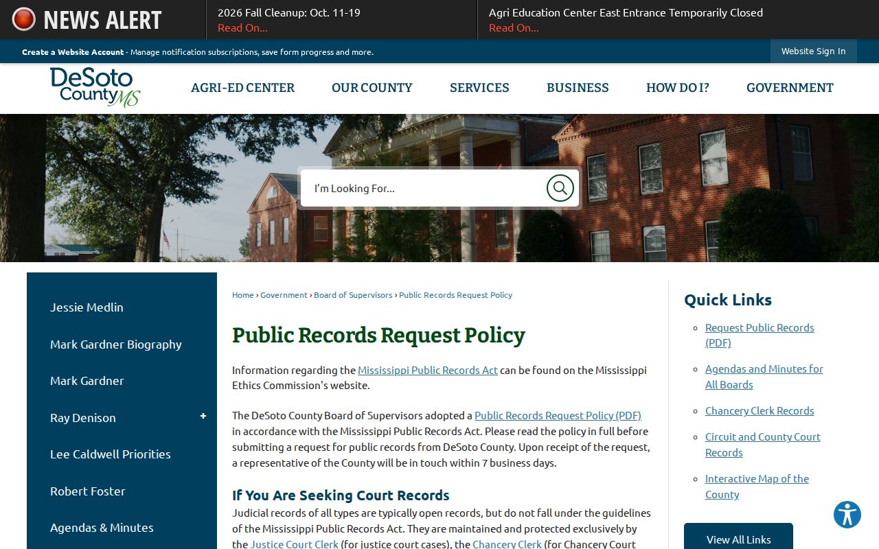 DeSoto County court records reference to the county public records policy