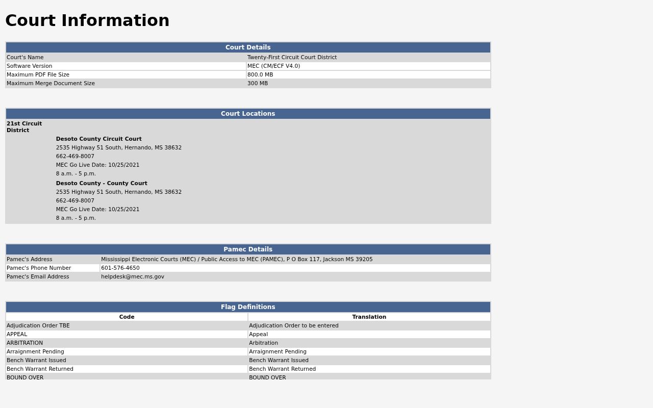 DeSoto County criminal docket MEC court information