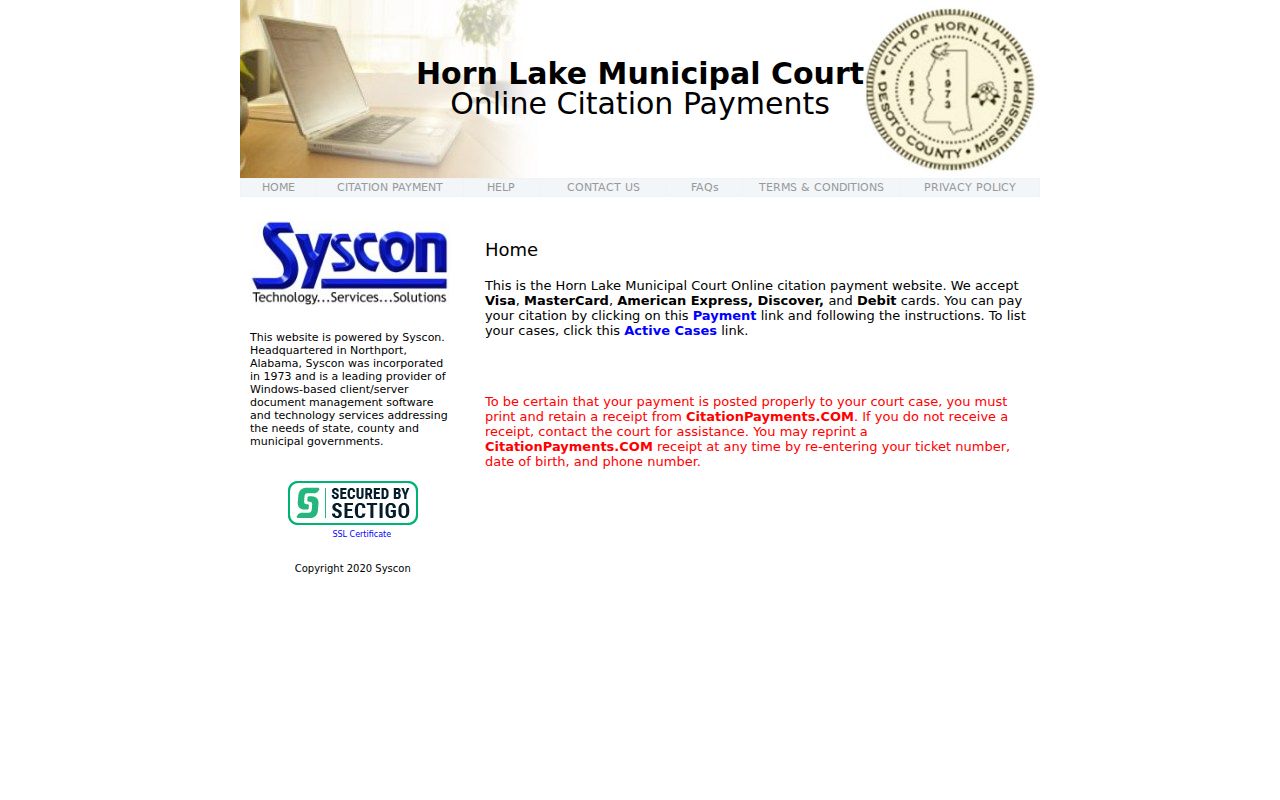 Horn Lake court docket CitationPayments entry point