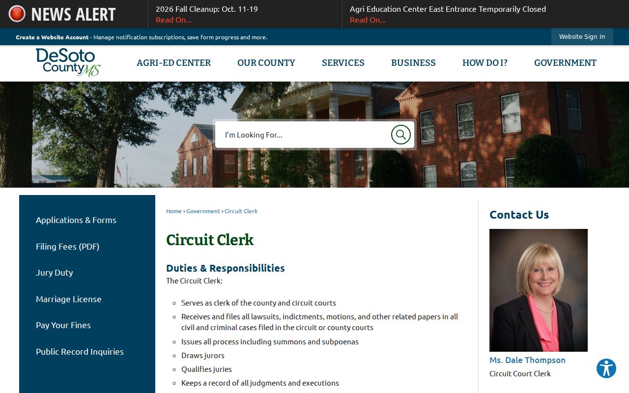 DeSoto County court docket Circuit Clerk information