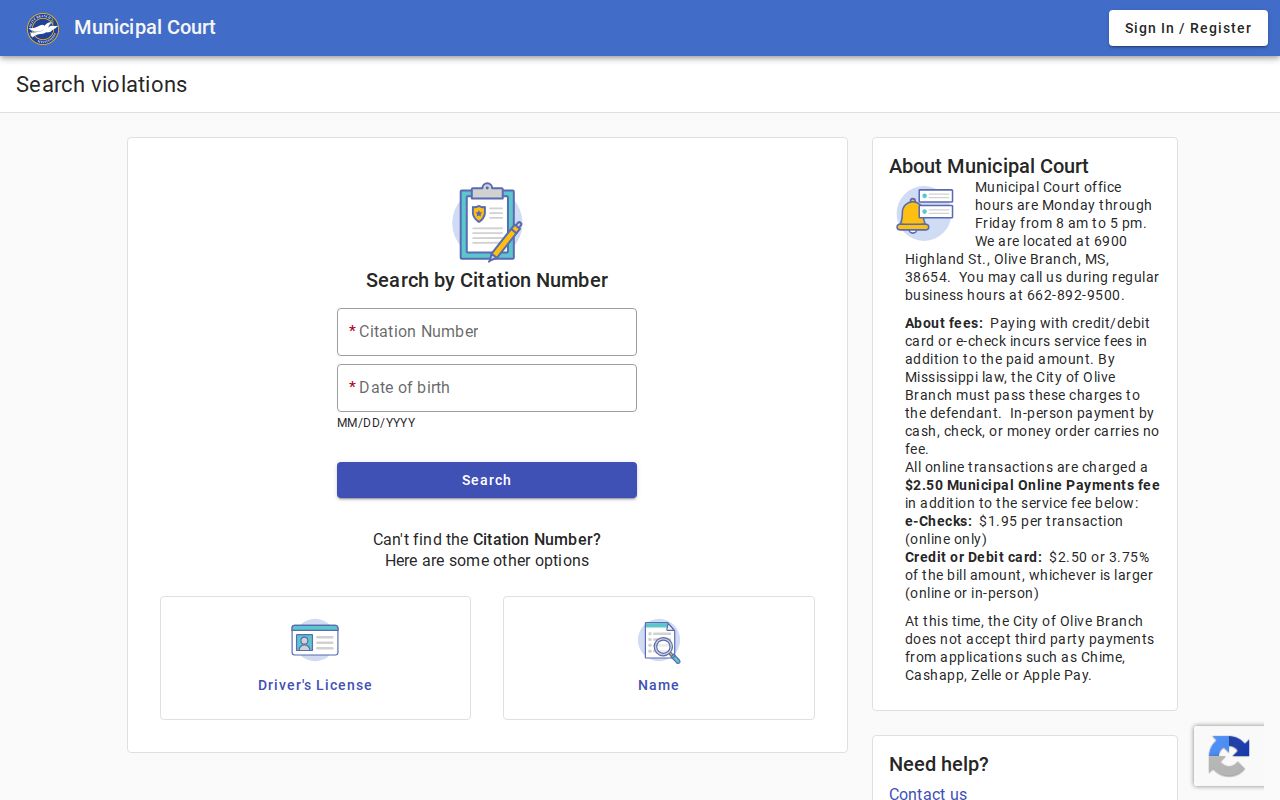 Olive Branch court docket citation portal
