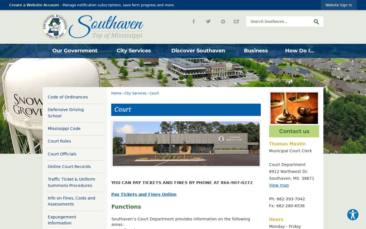 Southaven court docket Municipal Court office information