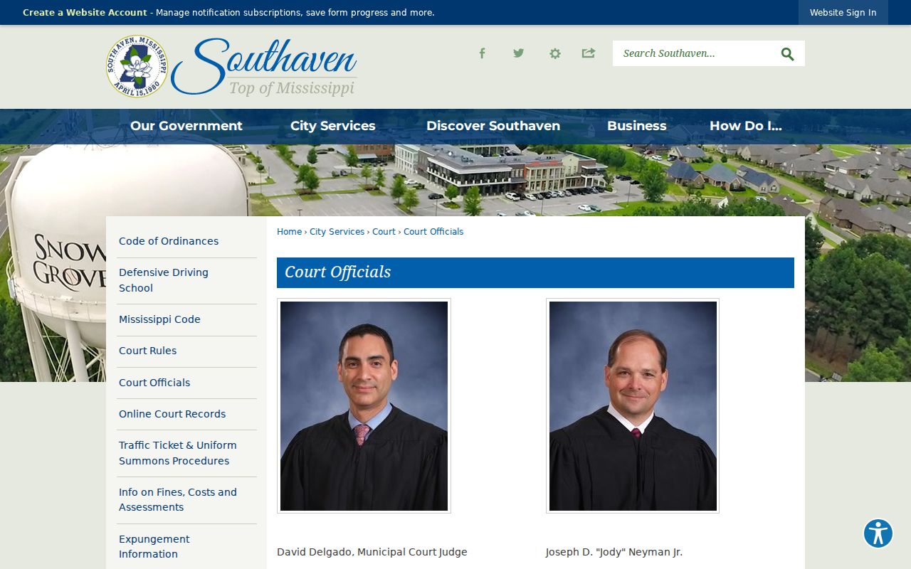 Southaven court docket officials and Municipal Court information
