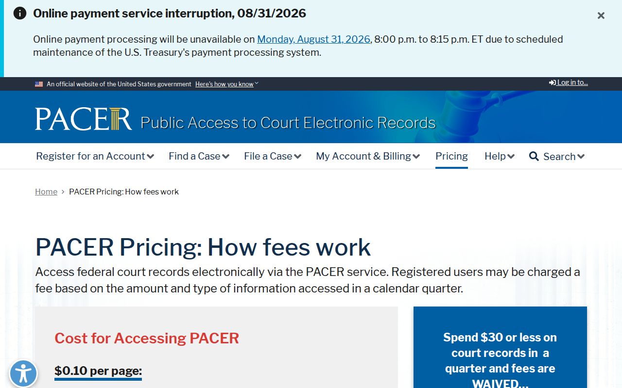 DeSoto County traffic court records reference to PACER pricing